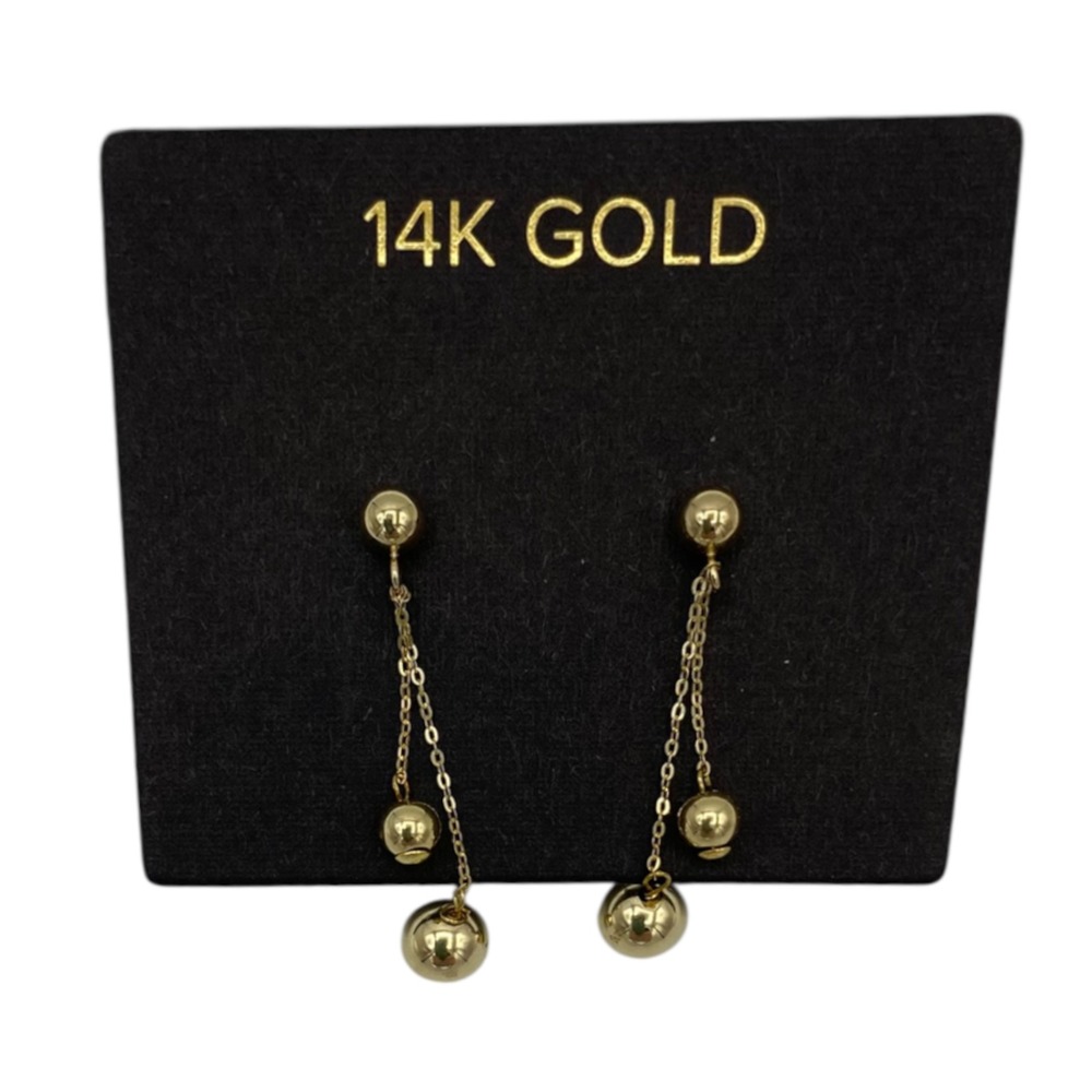14K Yellow Gold Triple Ball Drop Dangle Earrings Modern Chain Jewelry Womens